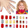 Set of 24 cute cartoon press-on nails for kids with apple and bear patterns - Children's Nail Polish Cdj-9-48ly