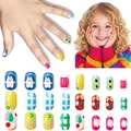 Cartoon kids press-on nails set with 24 multi-color pieces featuring cute patterns - Children's Nail Polish Cdj-9-58ly