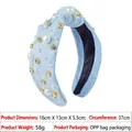 Serre-tête noué bleu clair élégant avec perles blanches et strass brillants pour femme - Bleu clair