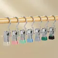 Multi-colored stainless steel laundry clips with S-hooks for hats and socks organizing - Random Color