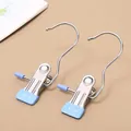 Stainless steel clothes peg with hook and blue non-slip rubber tips for drying - 3-Shaped Hook Style / European Blue