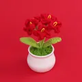 Handmade crochet red flower potted plant in a white ceramic pot for desk decor - Red