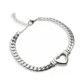 Bracelet coeur en acier inoxydable argenté avec chaîne cubaine plate et fermoir mousqueton - Bracelet Cœur Creux (CE50) / Couleur Acier