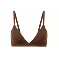 Detalle del bralette de triángulo marrón oscuro con banda elástica y tirantes finos - XS / Marrón