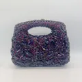 Elegante bolso de fiesta con cristales morados y diseño de asa hueca para cenas - Púrpura