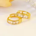 S925 sterling silver huggie earrings with channel set square zircons in gold plating - Gold White Zirconia