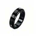 Detail of black spinner ring with embedded cubic zirconia stones on polished steel - US 5 / Zirconia Inlaid / Black