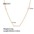 Chic gold-plated stainless steel chain necklace featuring elegant pink crystal beads - Pink Bead Style (JDN21417)