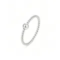 Detailed macro shot of a silver twisted rope titanium steel ring with a smooth round bead. - Size 5 / Metal Bead Twisted Style / Silver