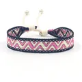 Etnische boho geweven armband met roze geometrisch jacquardpatroon en verstelbaar koord - Stijl B (B#)