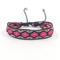 Detailed embroidery on bohemian wristband with pink floral patterns and adjustable cord - Style K (K#)
