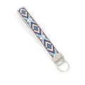 Portachiavi da polso con ricamo geometrico etnico e anello in acciaio inossidabile - Etnico Blu Rosso Beige (09-05A)