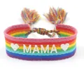 Rainbow woven friendship bracelet featuring white MAMA embroidery and heart details - MAMA-1