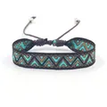 Ethnic geometric jacquard woven bracelet with adjustable blue and brown tassel cord - Style T (T#)