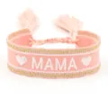 Pink woven friendship bracelet with white MAMA letters and heart pattern for mothers - MAMA-2