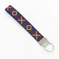 Portachiavi etnico ricamato con motivi geometrici e chiusura in metallo argento - Etnico Blu Rosso Giallo (09-03A)