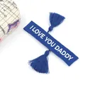 Blue woven friendship bracelet with white I LOVE YOU DADDY text and side tassels - Father-1