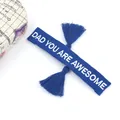 Navy blue woven friendship bracelet with DAD YOU ARE AWESOME embroidery and tassels - Father-3