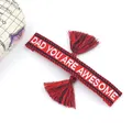 Handmade woven friendship bracelet in red with Dad You Are Awesome embroidery and tassels - Father-4