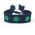 Bracciale nero intrecciato con quadrifogli ricamati e nappine regolabili alla moda - Trifoglio - Nero