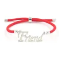 Handgemaakte rode gevlochten armband met zilveren LUCKY FRIEND bedel en schuifknoop - FRIEND Letter Stijl / Staal + Rood