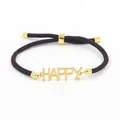 Bracciale regolabile in corda marrone con ciondolo dorato HAPPY e dettagli in metallo - Stile Lettere HAPPY Dorato