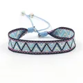 Ethnic bohemian woven bracelet with geometric sawtooth pattern in blue and white - Style E (E#)