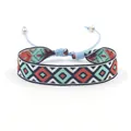 Ethnic woven bracelet with red and green geometric patterns and blue adjustable cord - Style H (H#)