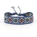 Ethnic blue woven bracelet featuring colorful diamond geometric embroidery patterns - Style N (N#)