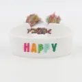 Witte geweven armband met kleurrijk HAPPY borduursel en levendige kwastjeskoorden - Meerkleurig HAPPY