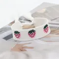 Witte geweven armband met aardbeienborduurwerk en verstelbare kwastjessluiting - Aardbei Stijl / Wit