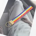 Rainbow striped lanyard keychain with embroidered I Heart China letters and gold metal clip - Rainbow Stripe I LOVE CHINA