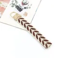 Ethnic style embroidered leaf pattern fabric wristband keychain with gold metal hardware - Dark Brown Leaf Style (01-11D)