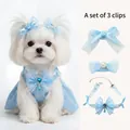 Blue lace pet collar and bow clips set with faux pearls and waterdrop gems - Blue Accessory Set / One Size / Blue
