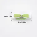 Detail of green bow pet hair clip with heart crystal showing 6cm x 2cm size dimensions - 1pc Mint Mambo Gem Double-layer Bow Bb Clip