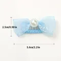 Nœud en organza bleu pour animaux avec perle et peigne fin, taille 5,6 x 2,5 cm - Bb Avec Pinces À Perles - Fond Bleu / Taille unique