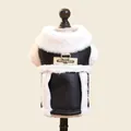 Faux leather dog jacket with fur trim and D-ring for small pets and puppies - XS / Black And White Biker Style
