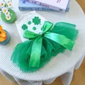 Schattige Sint Patrick's Day huisdierjurk met klaverpailletten, strik en tule rok - XS / Groene Rok