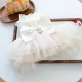 Elegante vestido de princesa para mascotas en tul crema con lazo de satén y detalles de plumas - XS Pecho 30 Largo 20 / Vestido de Novia Muse
