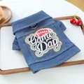 Dark blue denim pet vest with Game Day embroidery and football patch for small dogs - M-Chest 40 Length 30cm Approx 3.5-4kg / Game Day Denim Black Gold