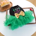 Cute green puppy dress with sparkling gold bow for St. Patrick's Day themed pets - XS / Black Green Spliced Style