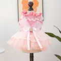 Pink pet princess dress with layered tulle skirt and white mesh bow for dogs and cats - XS / Pink Waltz Tutu Skirt