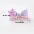 Detail showing pink lace pet bow with heart gem and measurements of 9.5cm length - Gem Lace Bowknot BB Clip-Purple Pink