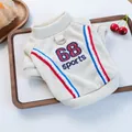 Knitted dog sweater in cream with 68 sports embroidery and built-in leash D-ring - XS / Off White