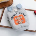 Gray puppy hoodie with bear embroidery, denim collar, and D-ring for small dogs - XS / Gray
