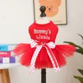 Red pet dress for small dogs featuring mesh tutu skirt and Mommy's little embroidery - XS / Mommy's Little Sweetheart Tutu
