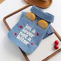 Spijkerhesje voor honden met berenoren en borduursel im a lover not a biter - XS / Schattige Denim Jas / Blauw