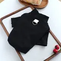 Camiseta negra acanalada para perros y gatos con anillo en D de metal para sujetar la correa - XS / Negro