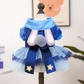 Easter bunny ears dog dress in navy and light blue tulle for small pets and cats - XS / Bunny Officer Tutu Skirt