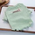 Dettaglio maglione per cani verde chiaro con toppa orsetto e finitura a onde sui bordi - XS / Verde